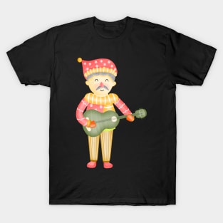 Cute santa claus boy playing guitar T-Shirt